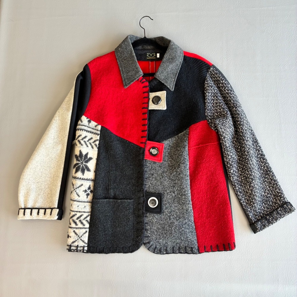 Baabaazuzu Vintage Wool Color Block Lg Coat Art to Wear Patchwork Luxury Boho